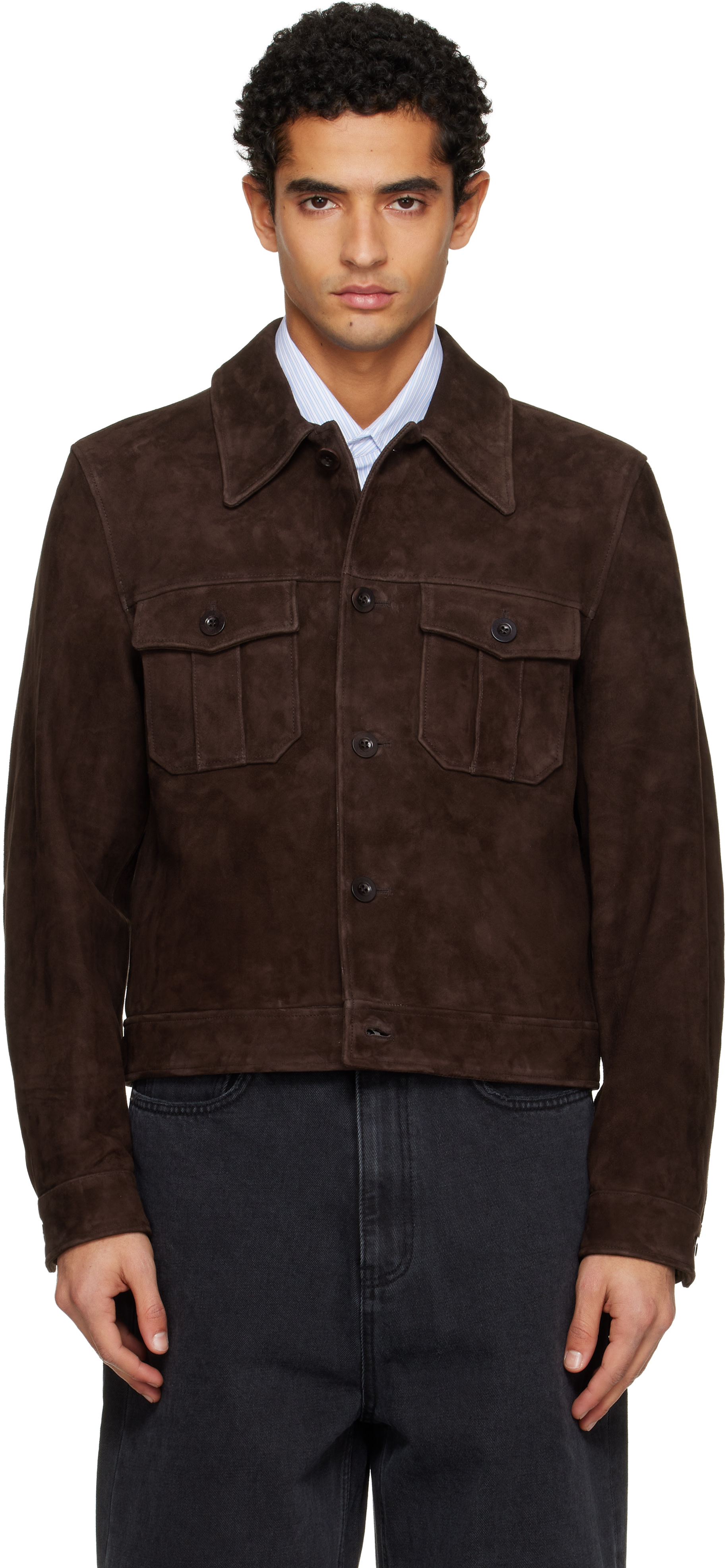 TONYWACK: Brown Trucker Suede Jacket | SSENSE TONYWACK: Brown Trucker Suede Jacket | SSENSE