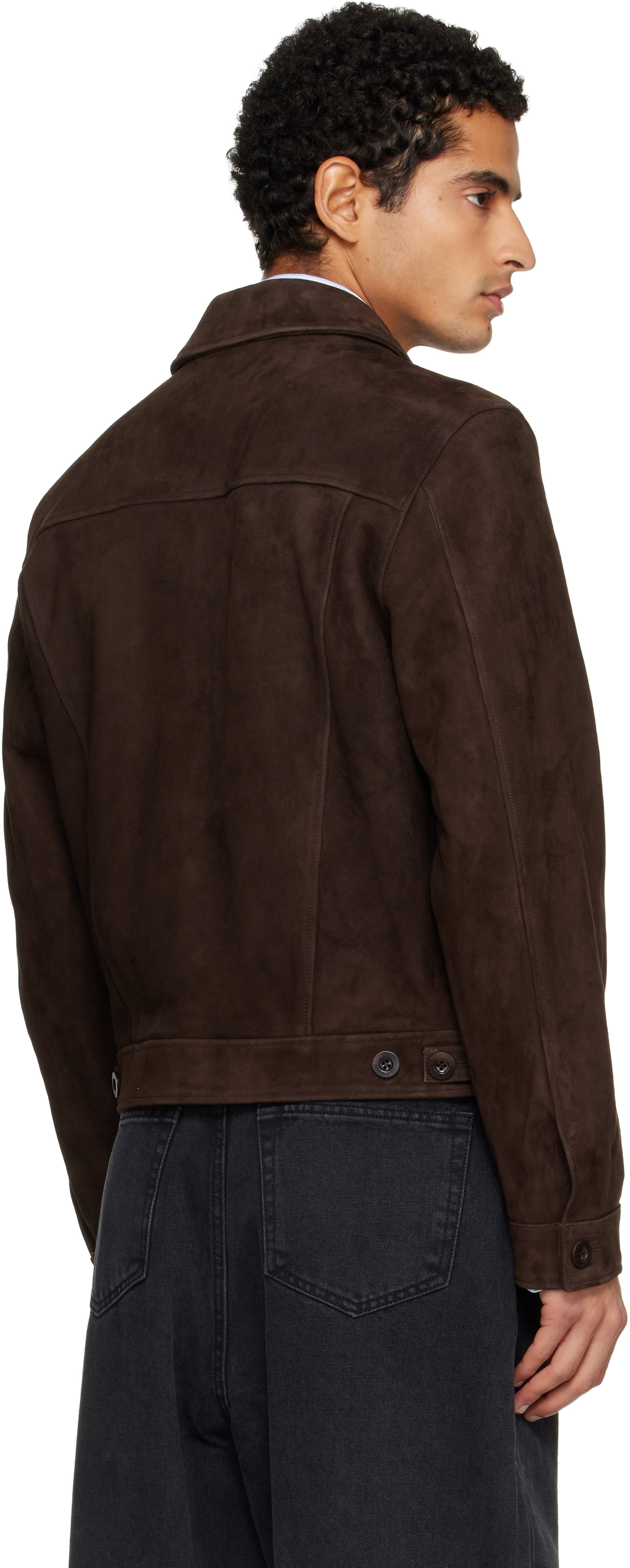TONYWACK: Brown Trucker Suede Jacket | SSENSE
