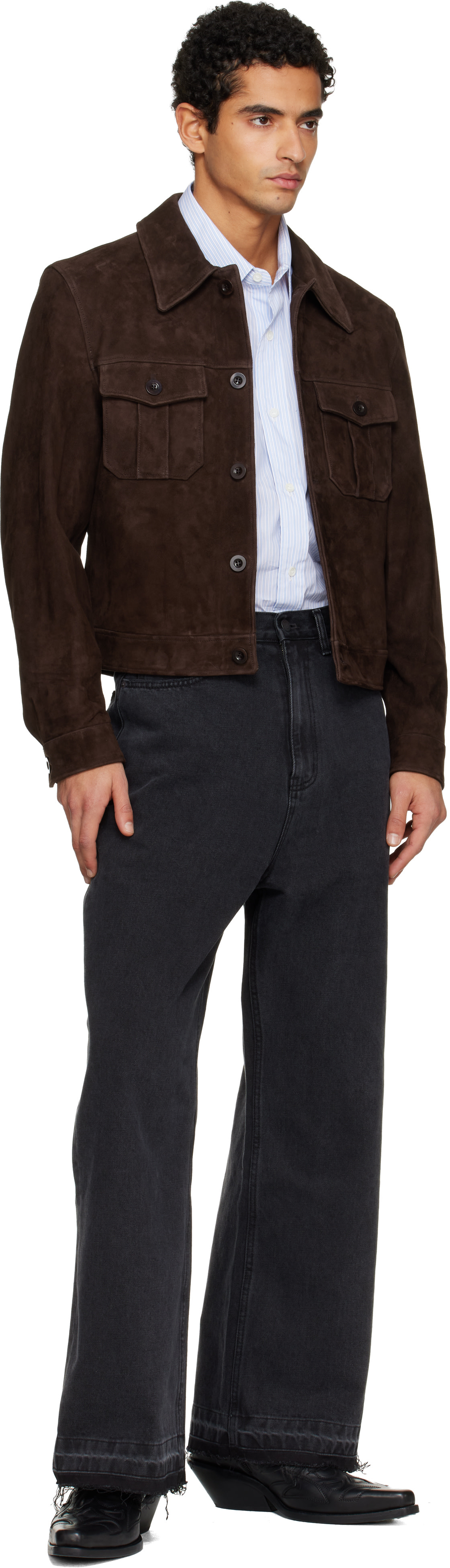 TONYWACK: Brown Trucker Suede Jacket | SSENSE