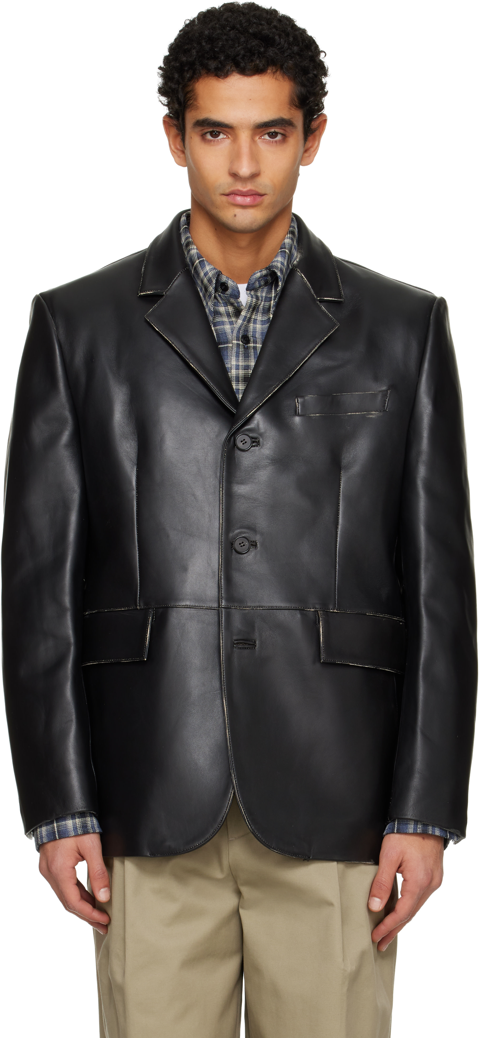 TONYWACK: Black Vegetable Tanned Lamb Leather Tailored Jacket
