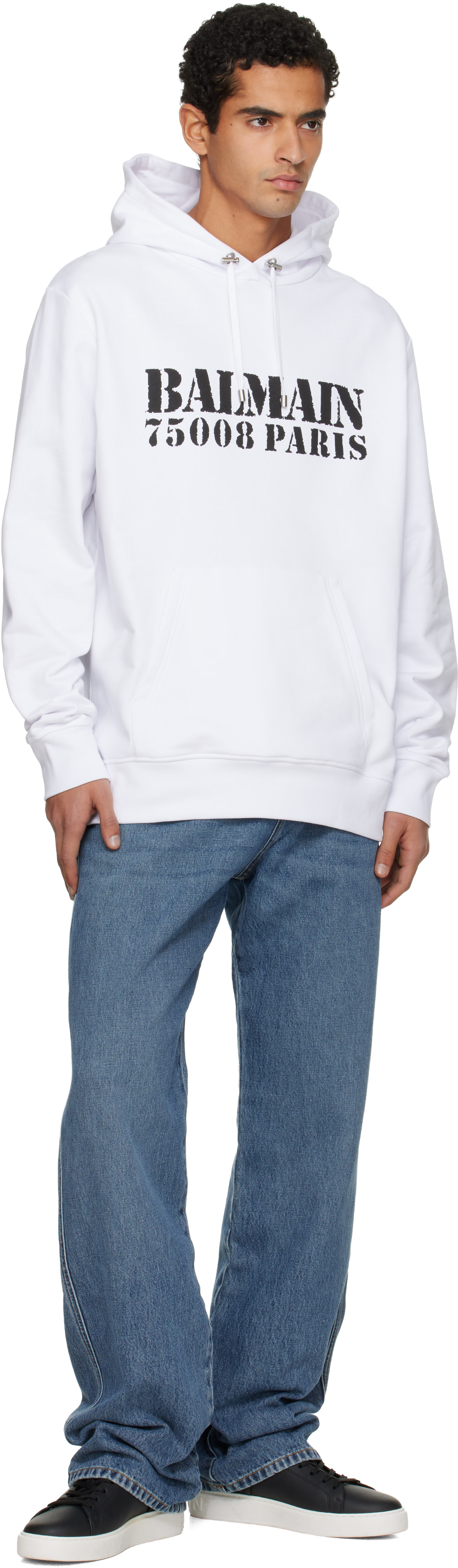 Balmain - Pull à capuche blanc à logo imprimé