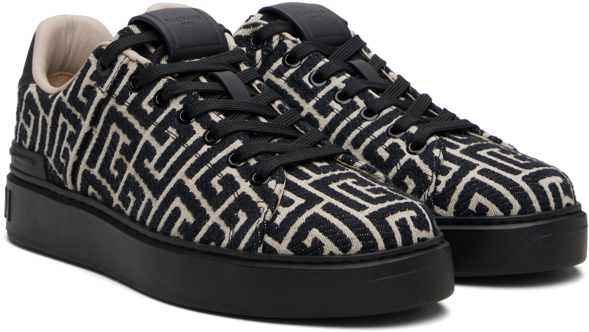 BALMAIN: Black B-Court Monogram Sneakers | SSENSE