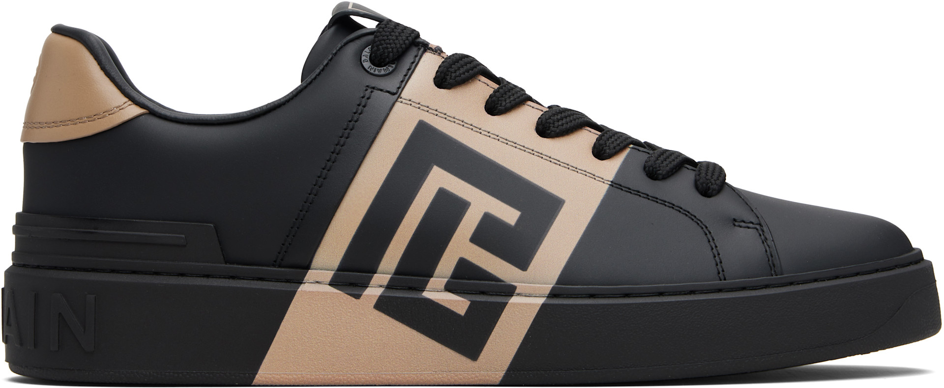 BALMAIN 37 ピンヒール BALMAIN: Black & Tan B-Court Sneakers | SSENSE Canada