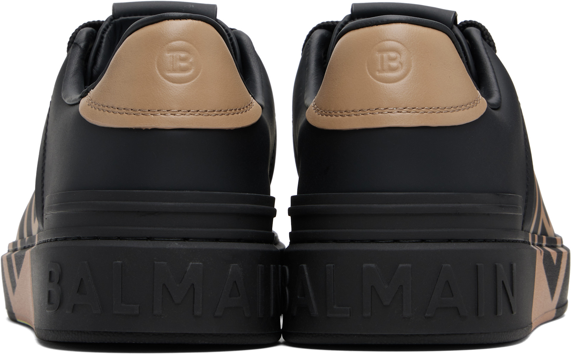 BALMAIN: Black & Tan B-Court Sneakers | SSENSE Canada