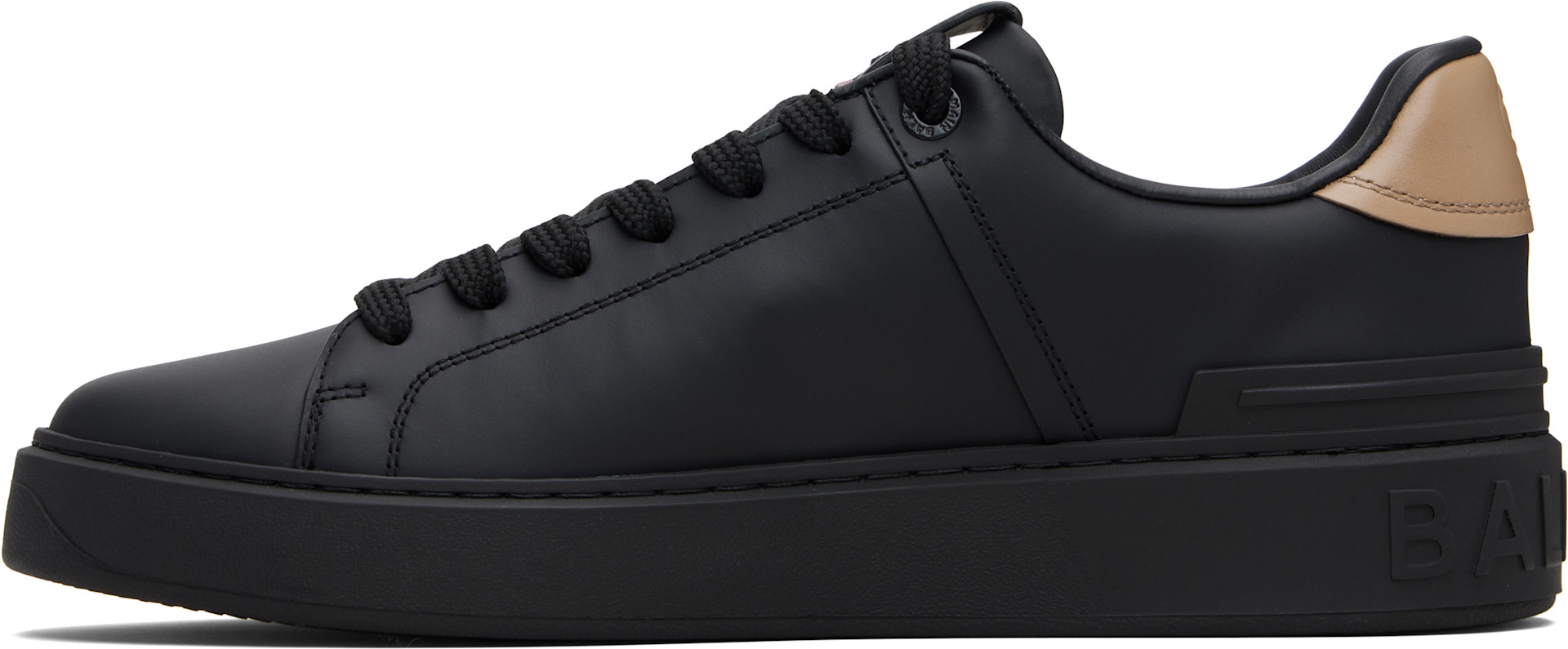 BALMAIN: Black & Tan B-Court Sneakers | SSENSE Canada