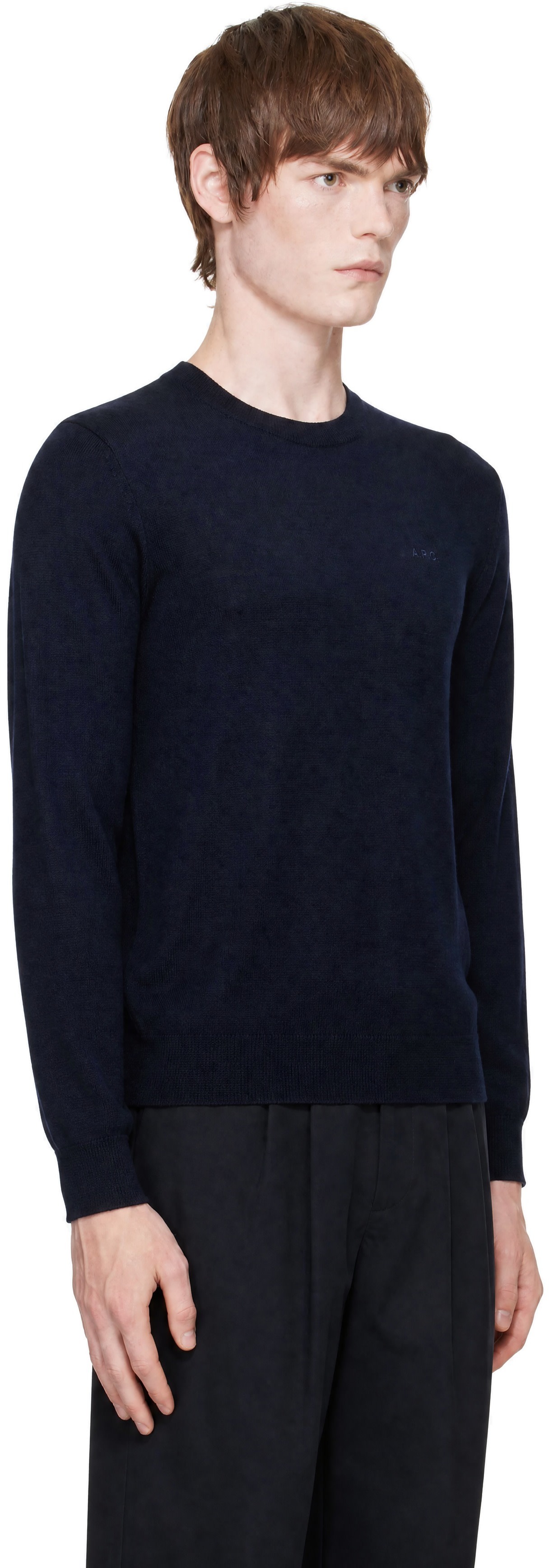 A.P.C. - Pull Matt bleu marine à logo