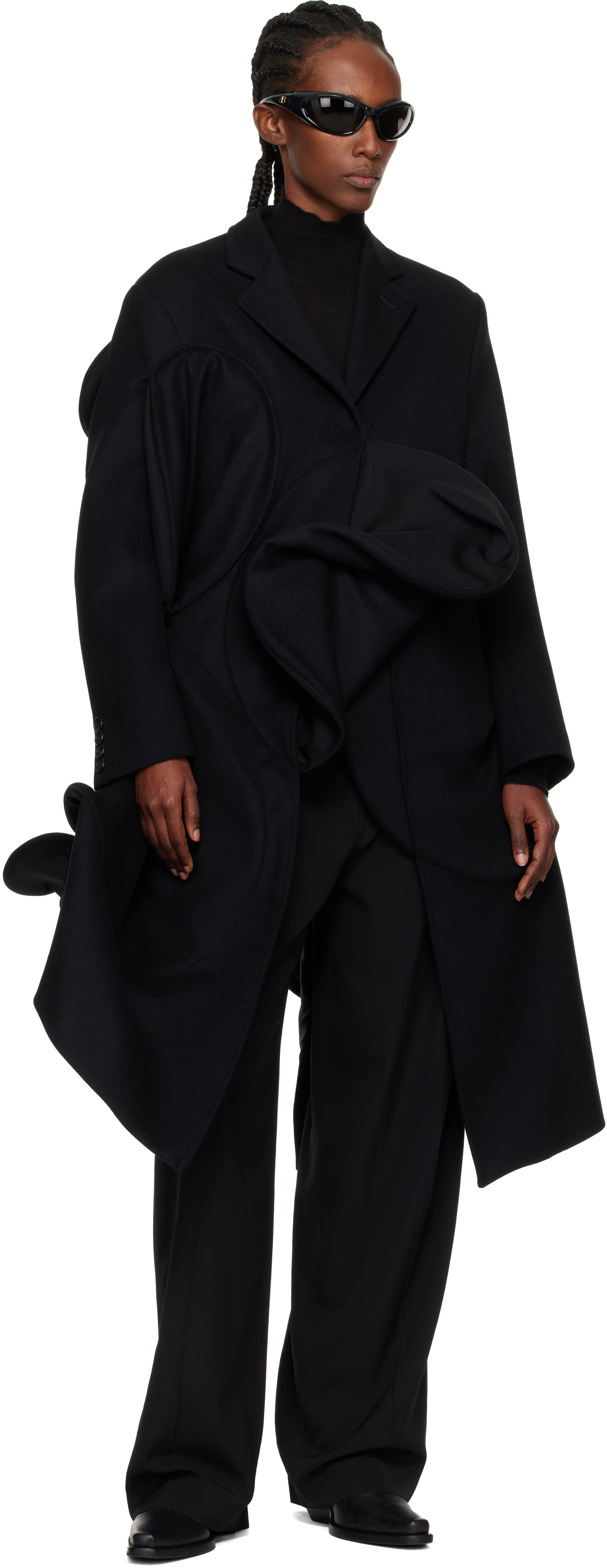 JUNYA WATANABEブラック ノーカラーコートSサイズ Junya Watanabe: ブラック Structured コート | SSENSE 日本