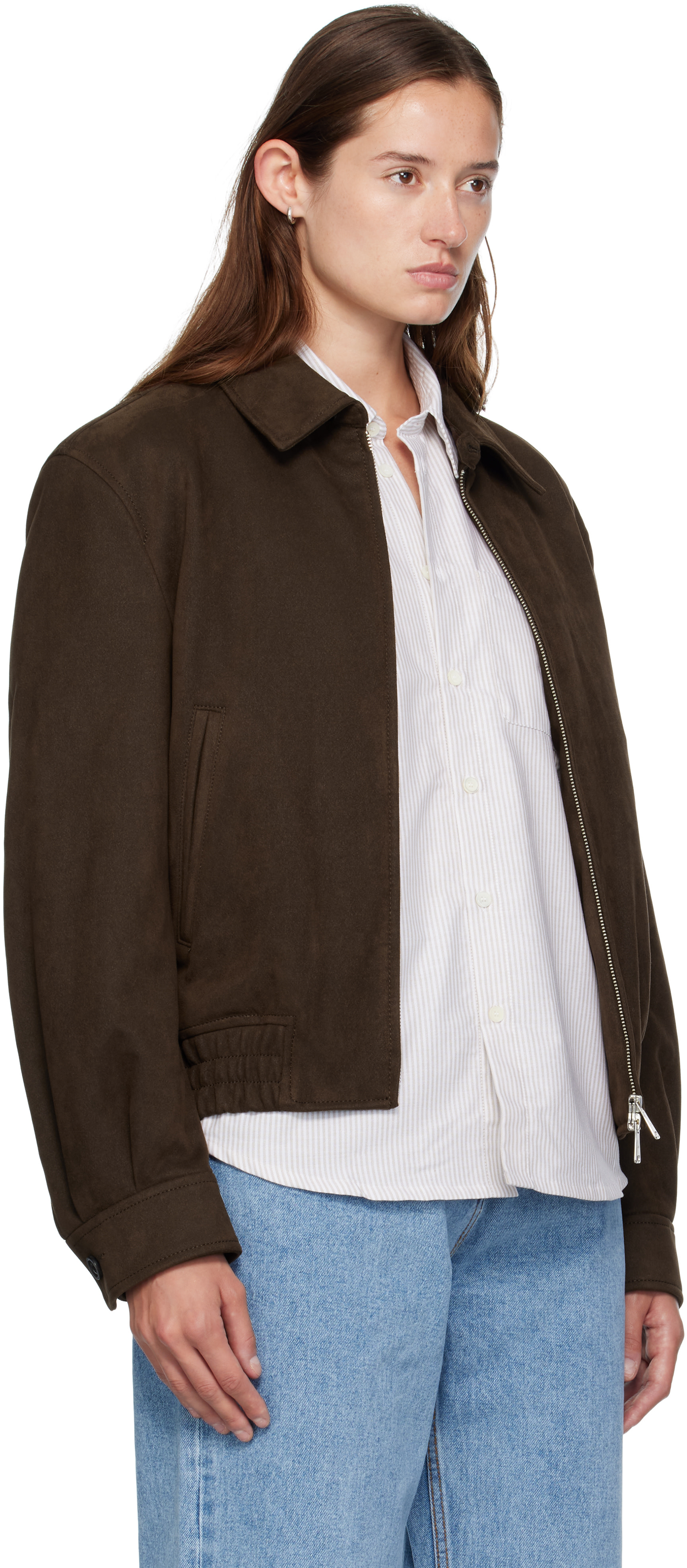 COOR: Brown Quilted Swing Top Faux-Suede Jacket | SSENSE Canada