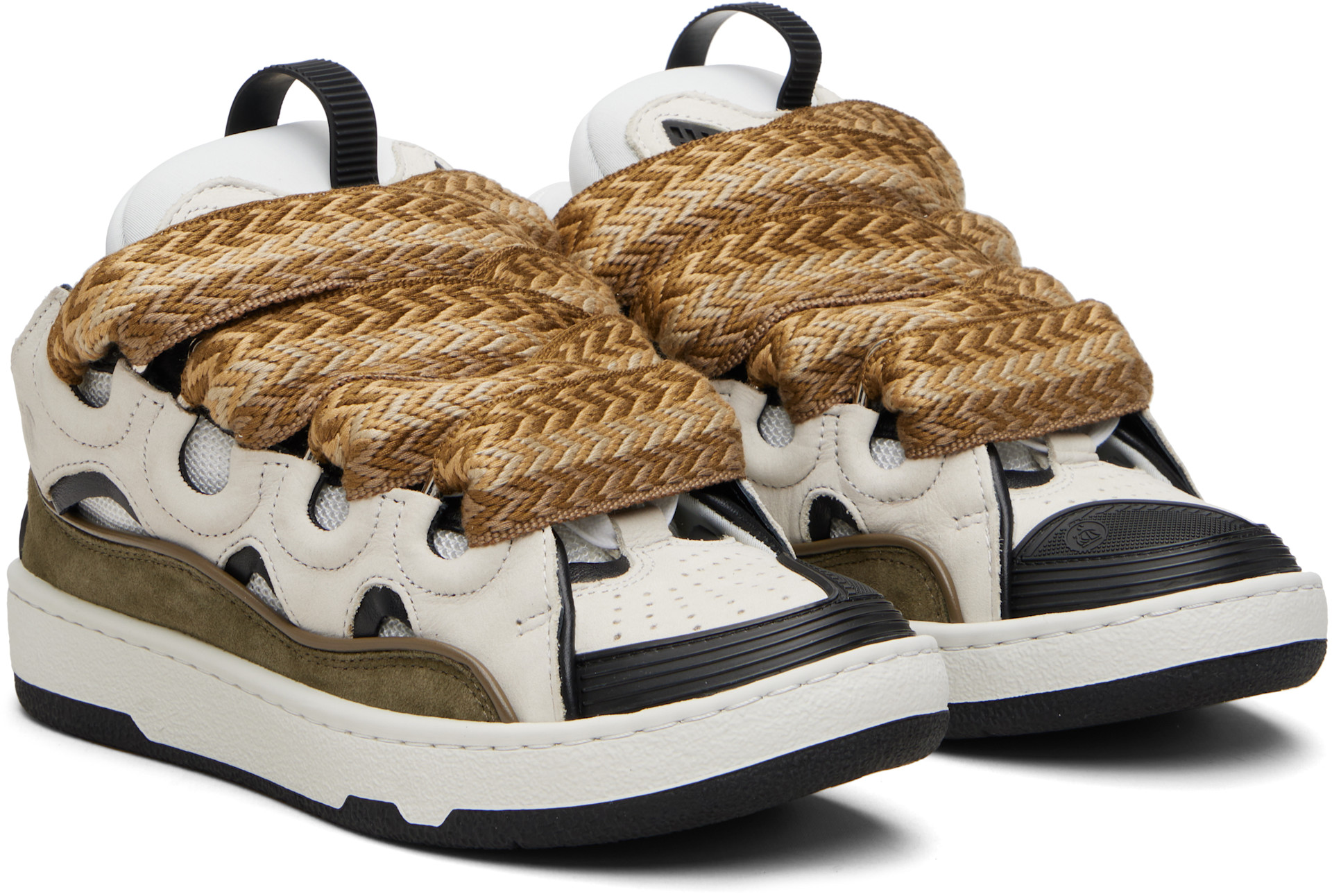 LANVIN ライトブラウン ライダースパンツ Lanvin: Tan Curb Leather With Snake Laces Sneakers | SSENSE