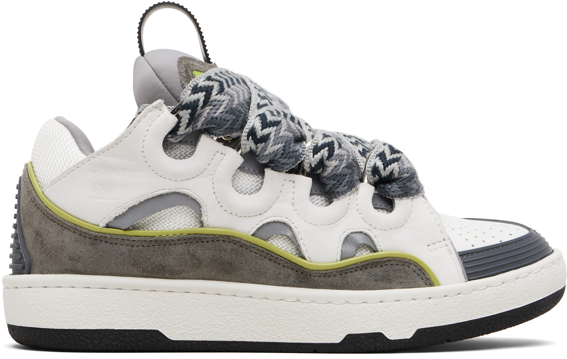 Lanvin: White & Gray Curb Leather Snekaers | SSENSE