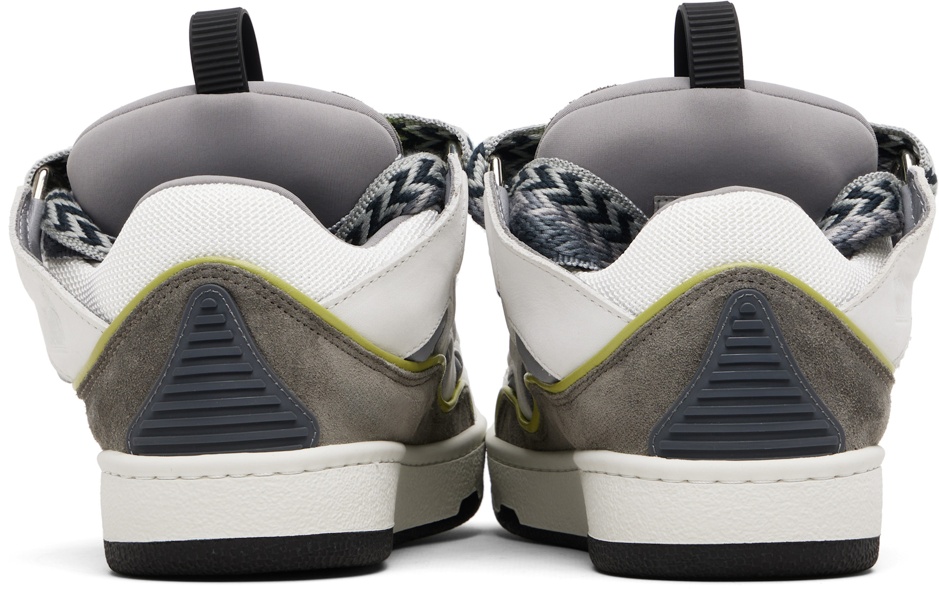 Lanvin: White & Gray Curb Leather Snekaers | SSENSE