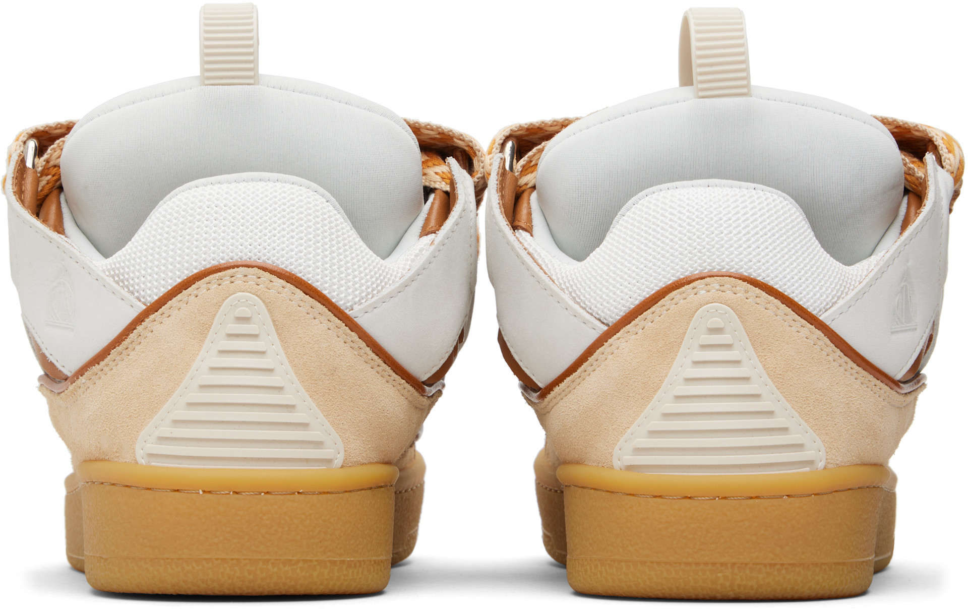 Lanvin: White & Orange Curb Leather Sneakers | SSENSE