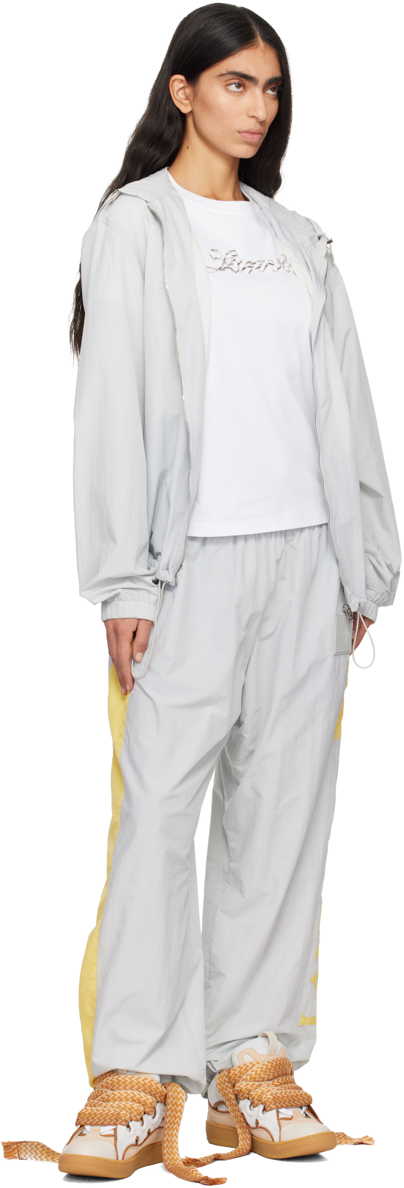 Lanvin: White & Orange Curb Leather Sneakers | SSENSE