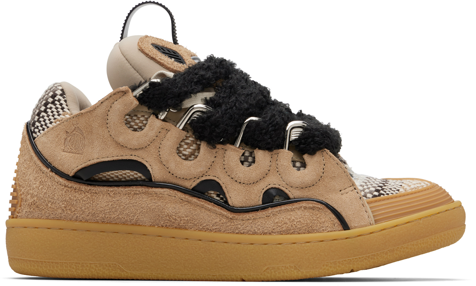 Lanvin - Baskets beiges en suède à garnitures Curb