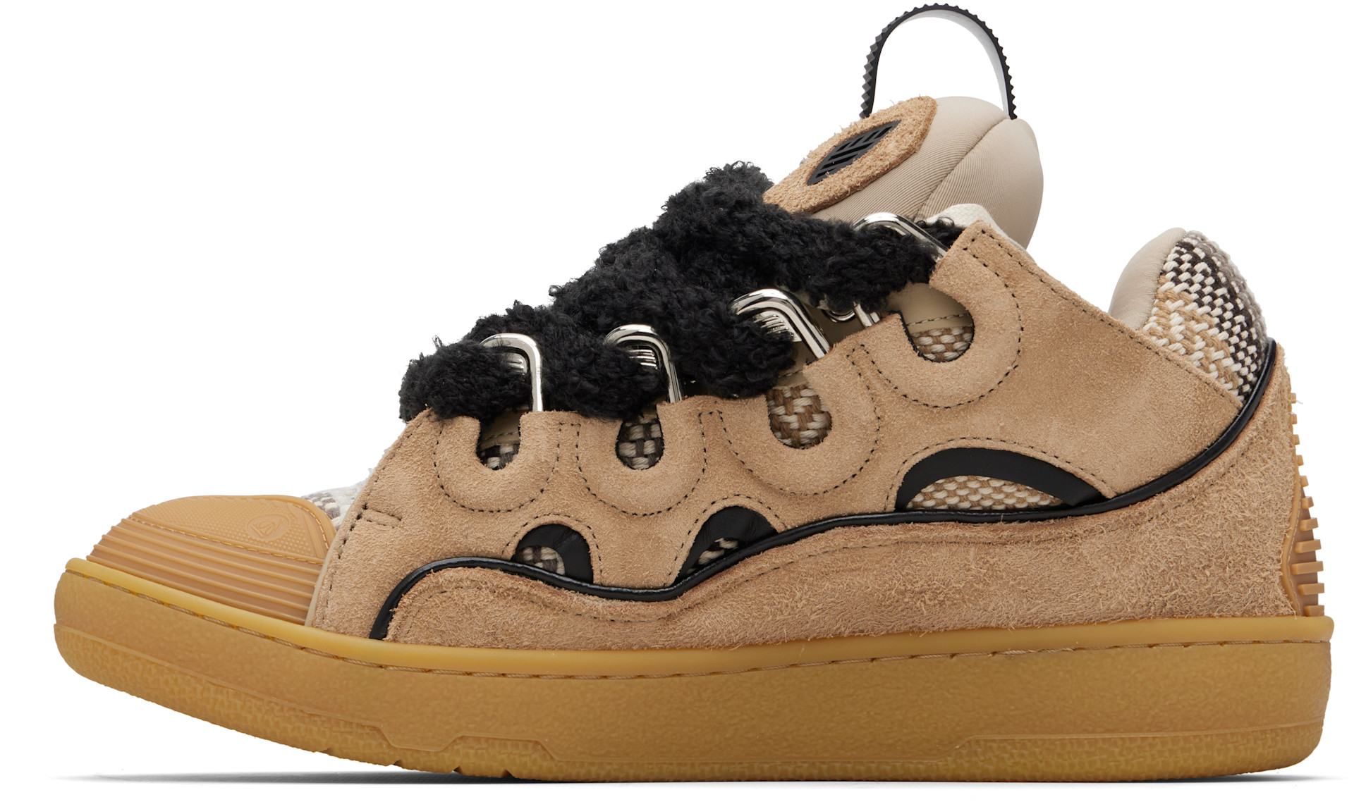 Lanvin - Baskets beiges en suède à garnitures Curb