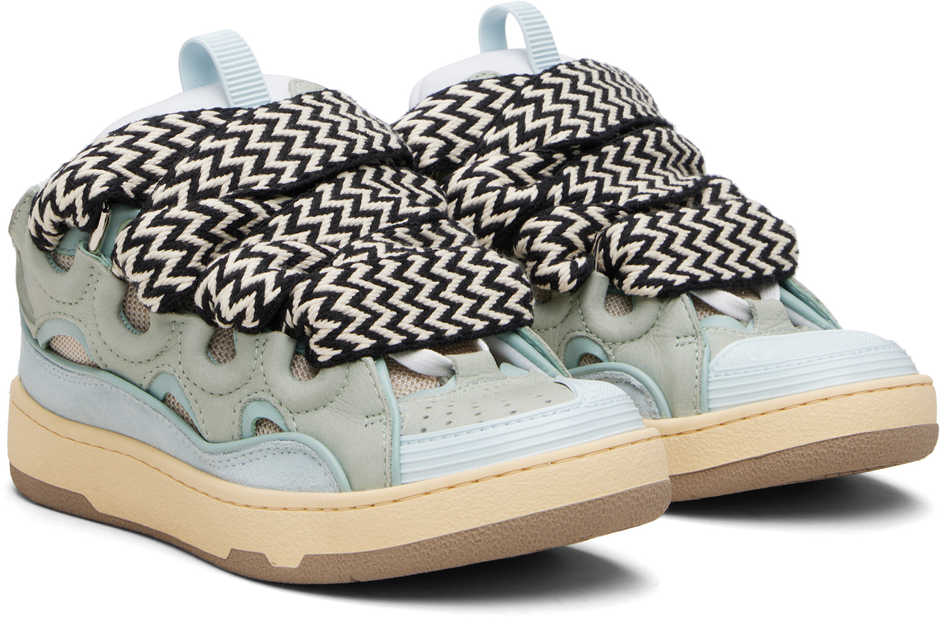 Lanvin - Baskets Curb vert et bleu en cuir