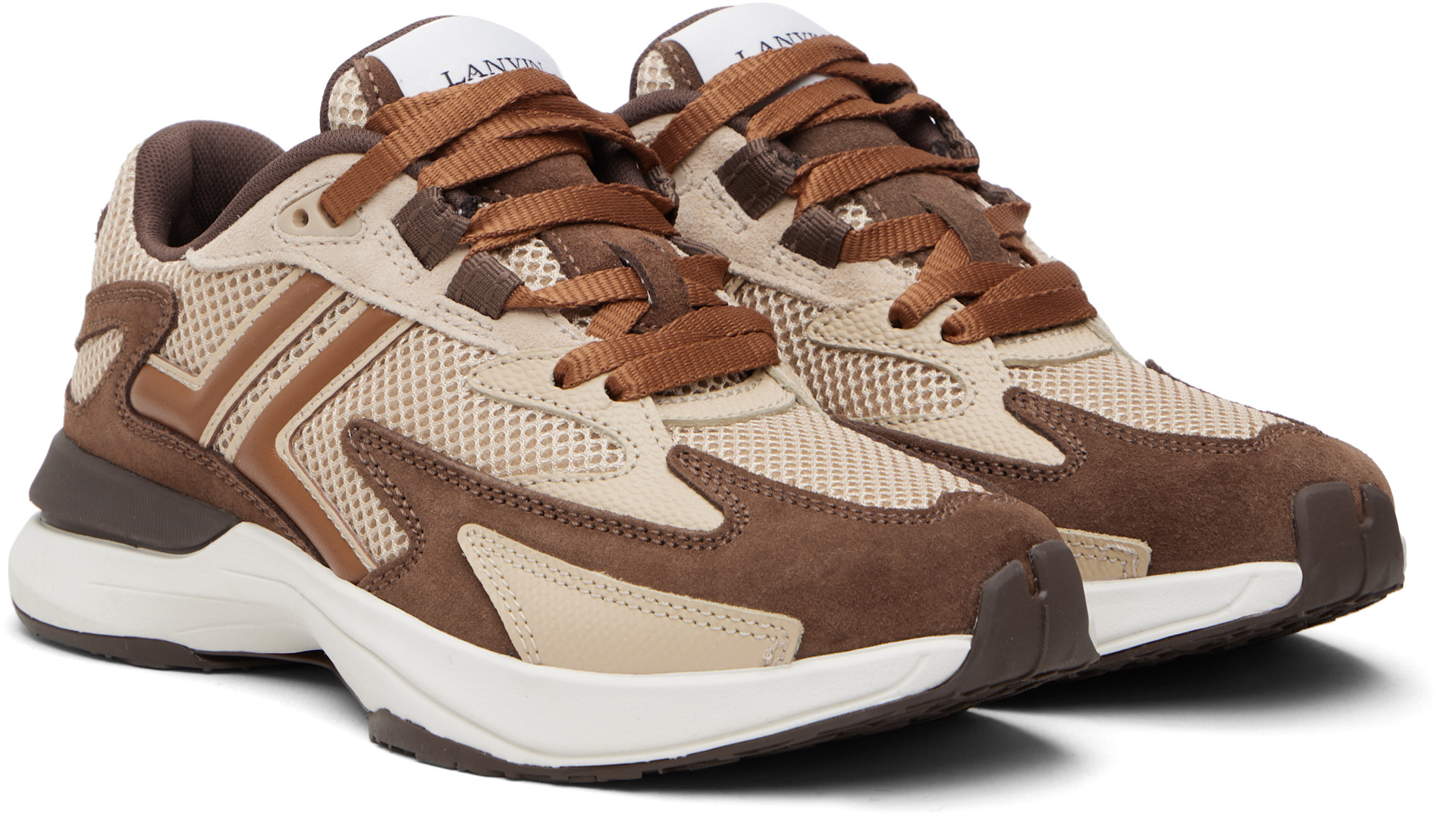Lanvin - Baskets JLA beige et brun en filet