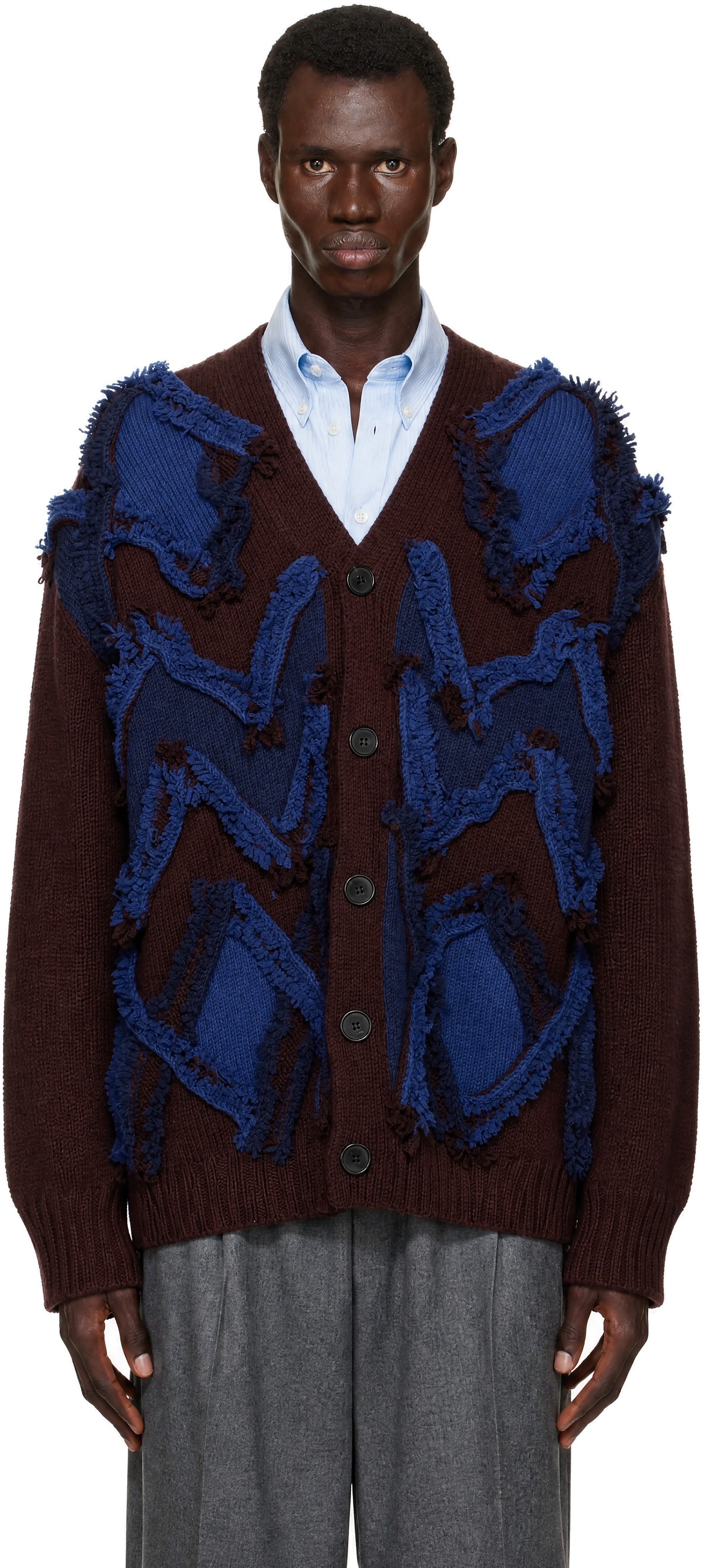 LANVIN　最上級ウール Lanvin: Burgundy Jacquard Oversized Cardigan | SSENSE