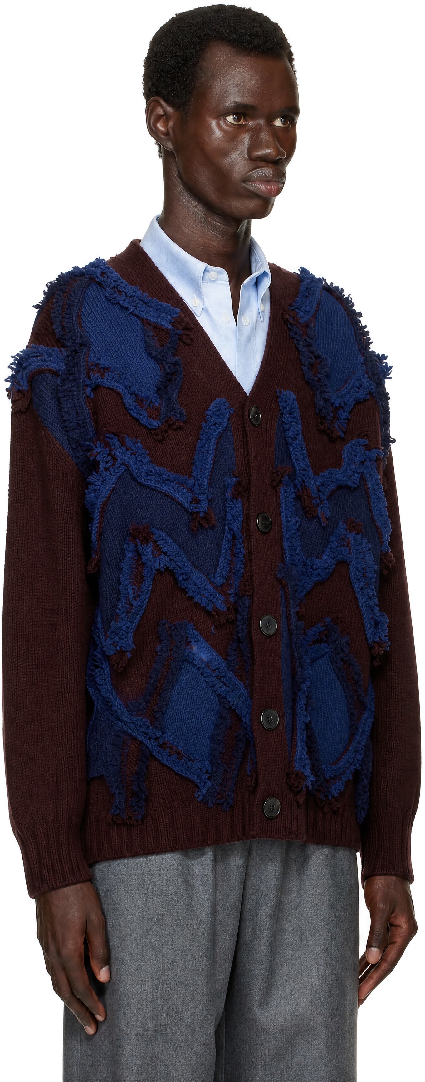 Lanvin: Burgundy Jacquard Oversized Cardigan | SSENSE