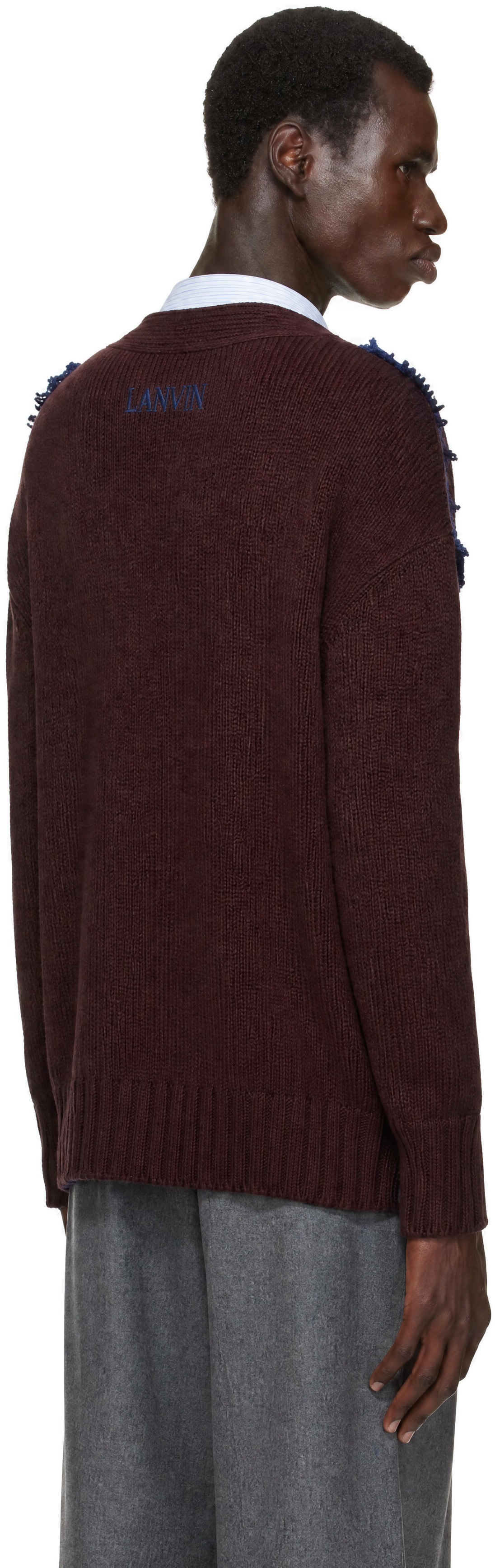 Lanvin: Burgundy Jacquard Oversized Cardigan | SSENSE
