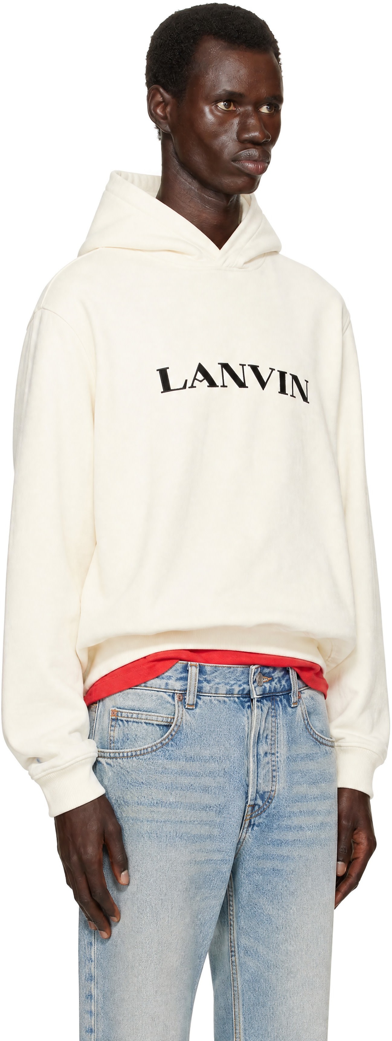 Lanvin - Pull à capuche blanc cassé à logo brodé