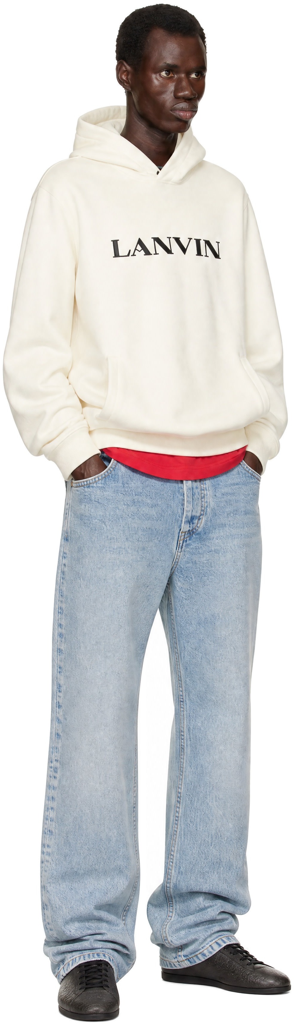 Lanvin - Pull à capuche blanc cassé à logo brodé