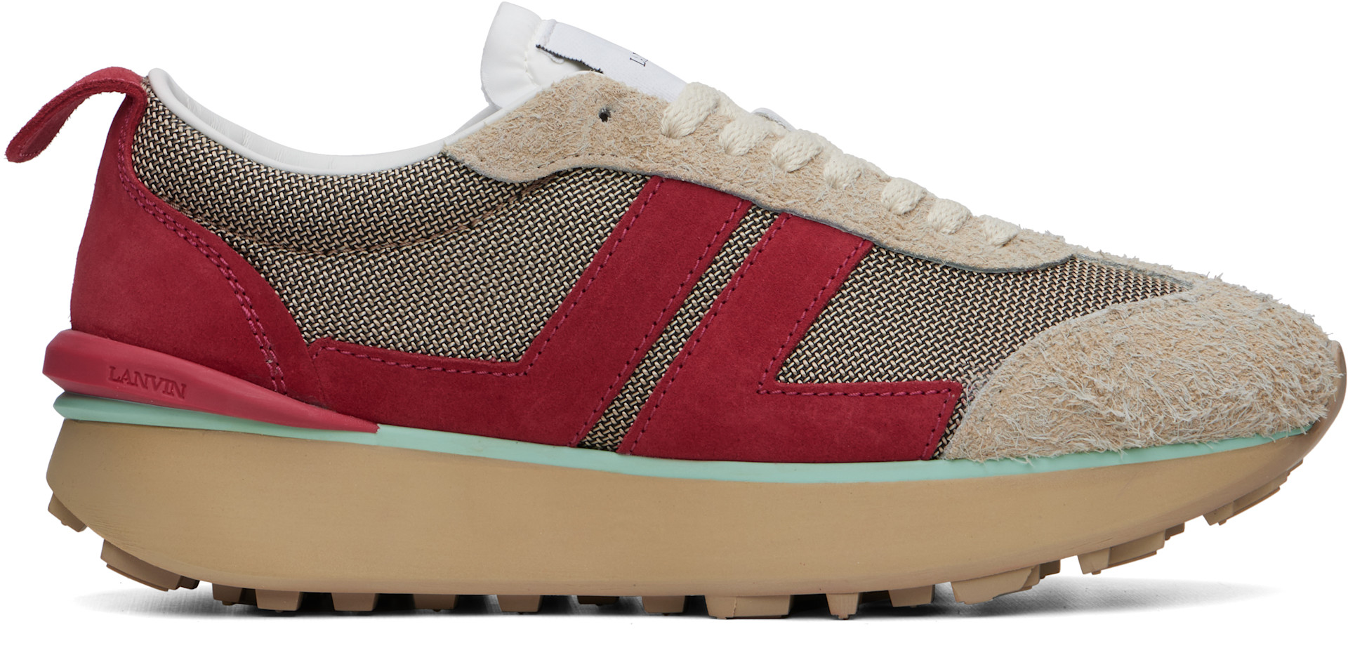 Lanvin: ベージュ＆バーガンディ Bumpr メッシュ スニーカー | SSENSE 日本