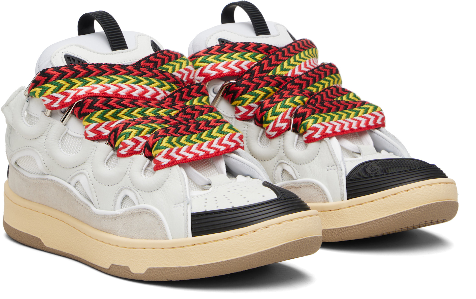 Lanvin: Off-White & Black Leather Curb Sneakers | SSENSE Canada