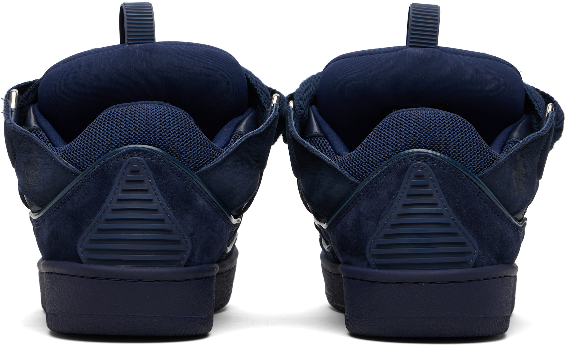 Lanvin: Navy Leather Curb Sneakers | SSENSE