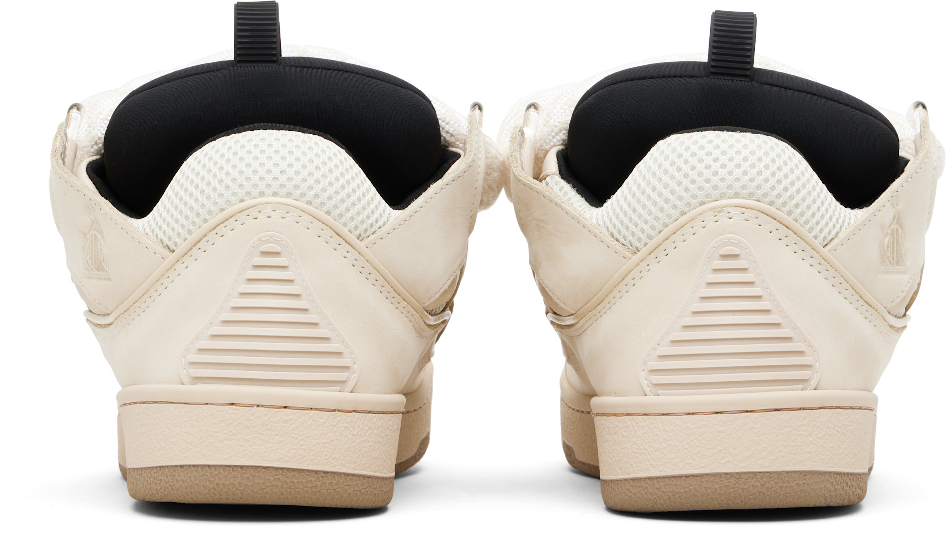 Lanvin: Beige Curb Leather With Snake Laces Sneakers | SSENSE Taiwan