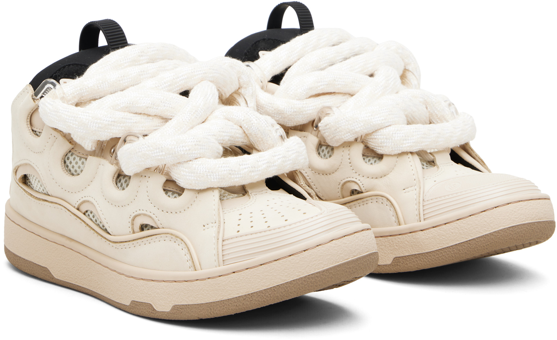 Lanvin: Beige Curb Leather With Snake Laces Sneakers | SSENSE Taiwan