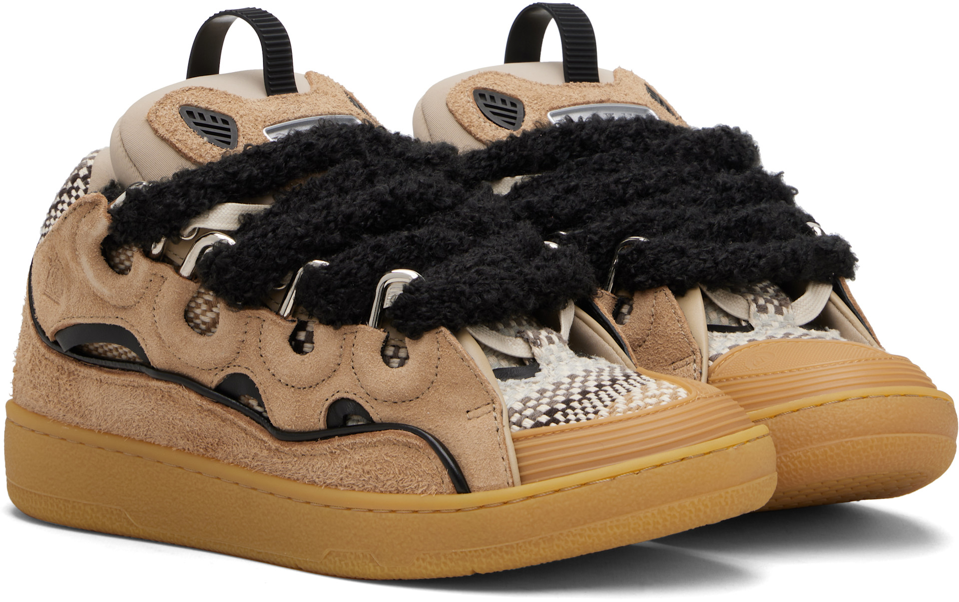 Lanvin: Beige Curb Suede Sneakers | SSENSE Lanvin: Beige Curb Suede Sneakers | SSENSE