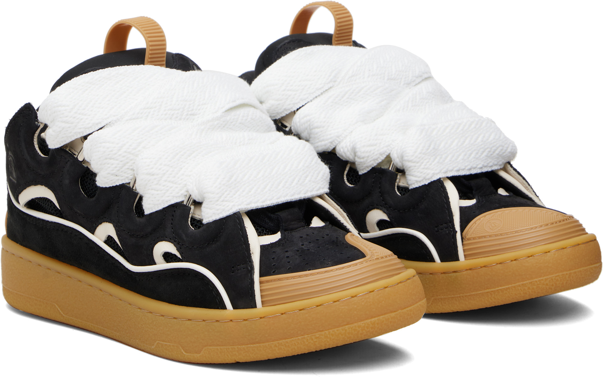Lanvin: Black & Tan Curb Leather Sneakers | SSENSE