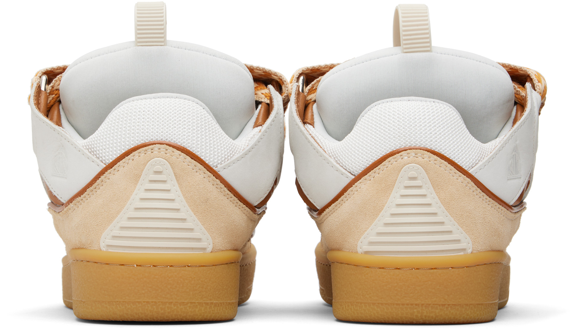 Lanvin: White & Orange Curb Leather Sneakers | SSENSE