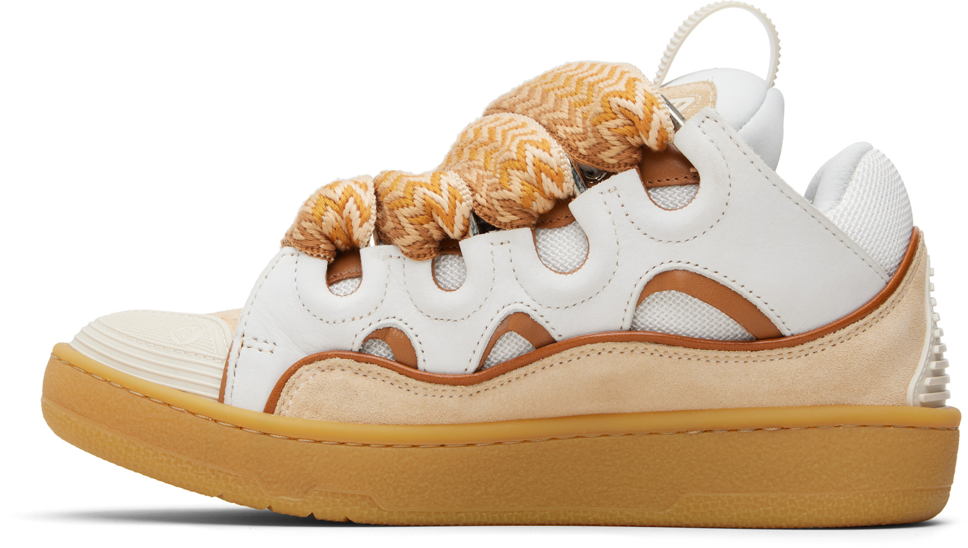 Lanvin: White & Orange Curb Leather Sneakers | SSENSE