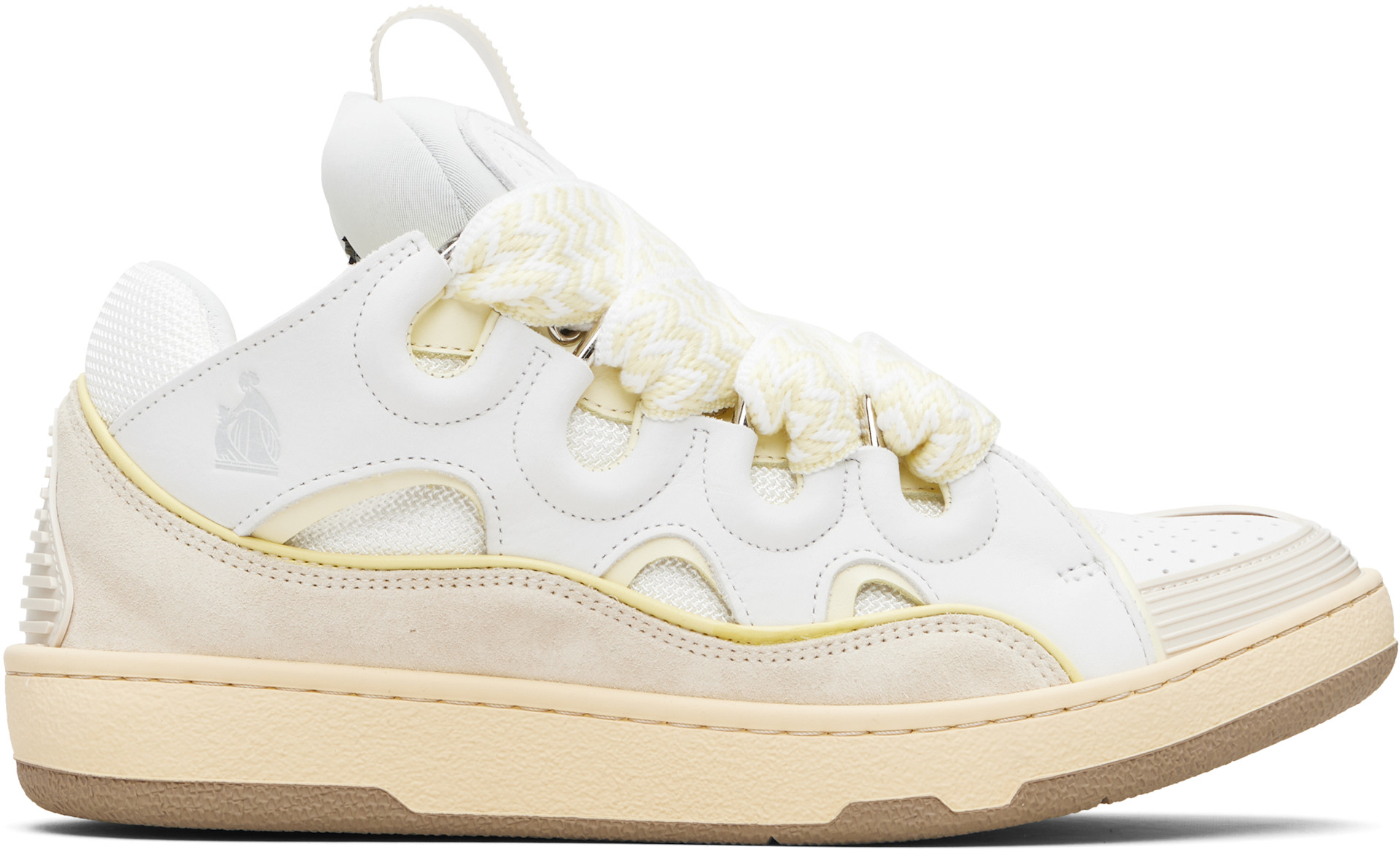 Lanvin: Off-White & Yellow Curb Leather Sneakers | SSENSE
