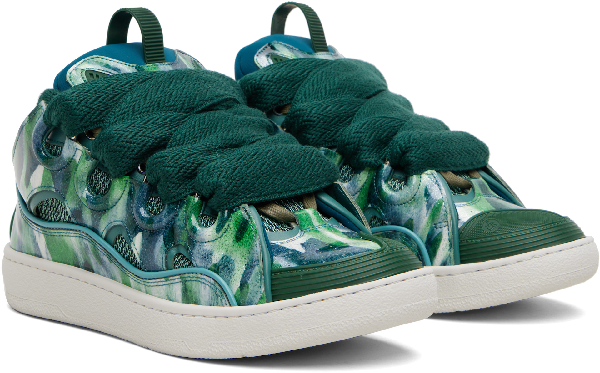 Lanvin: Green Curb Leather Sparkles Sneakers | SSENSE