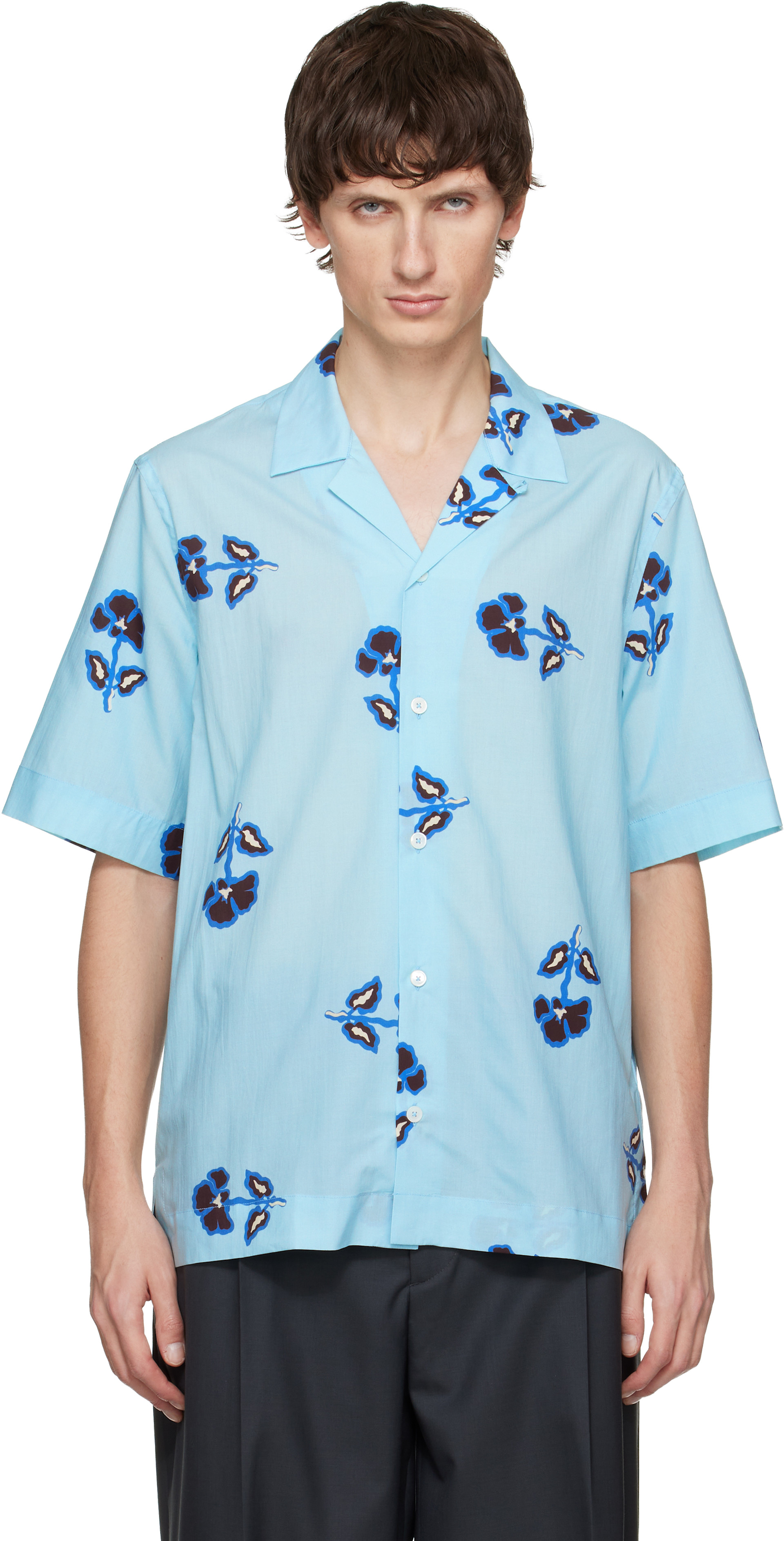 Paul Smith: ブルー 'Tri Flower' 半袖シャツ | SSENSE 日本