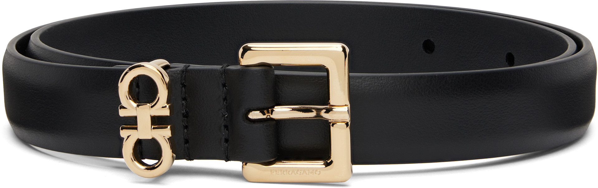 Ferragamo: Black Gancini Skinny Belt | SSENSE Denmark display picture 3