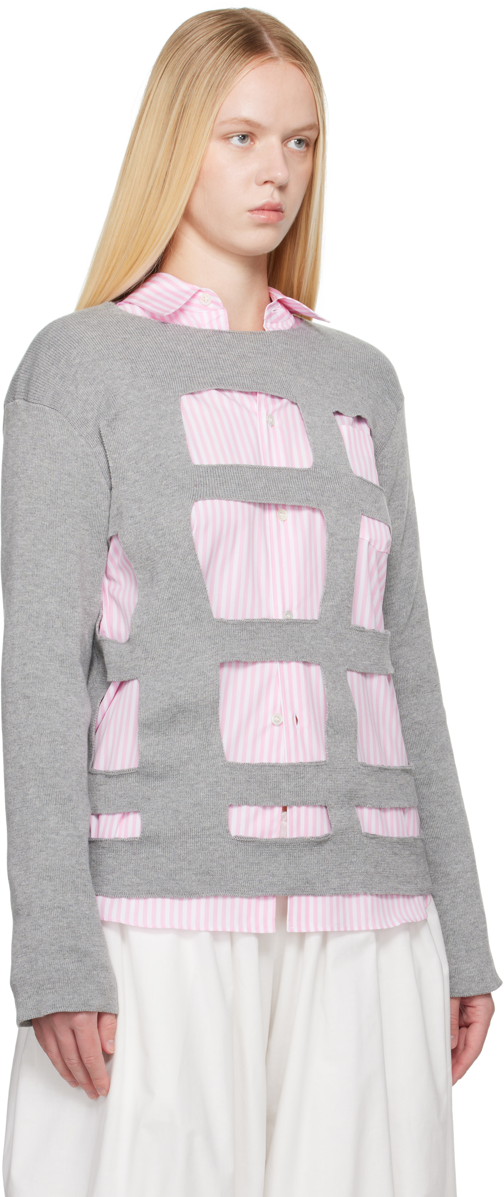 Comme des Garçons Shirt - Pull gris à découpes géométriques