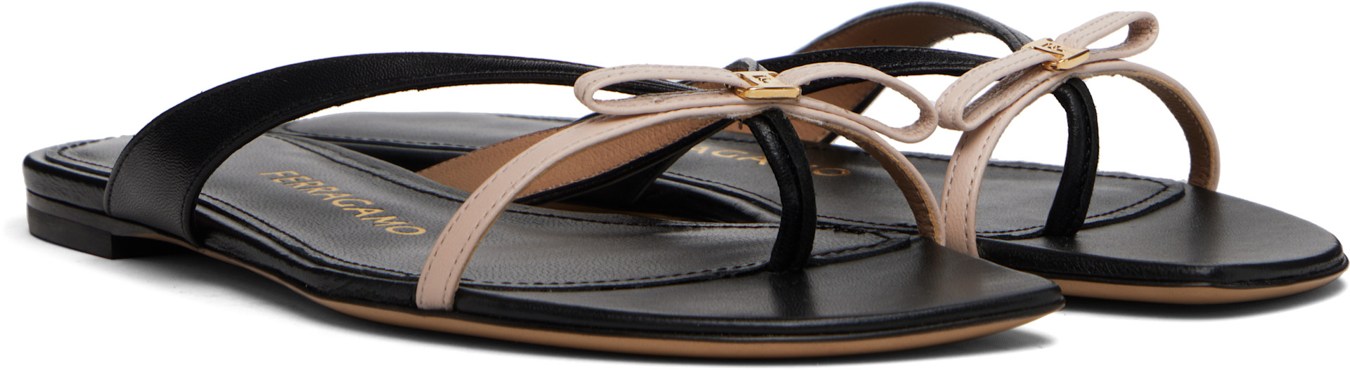 Ferragamo: ブラック＆ベージュ Mini Bow ビーチサンダル | SSENSE 日本