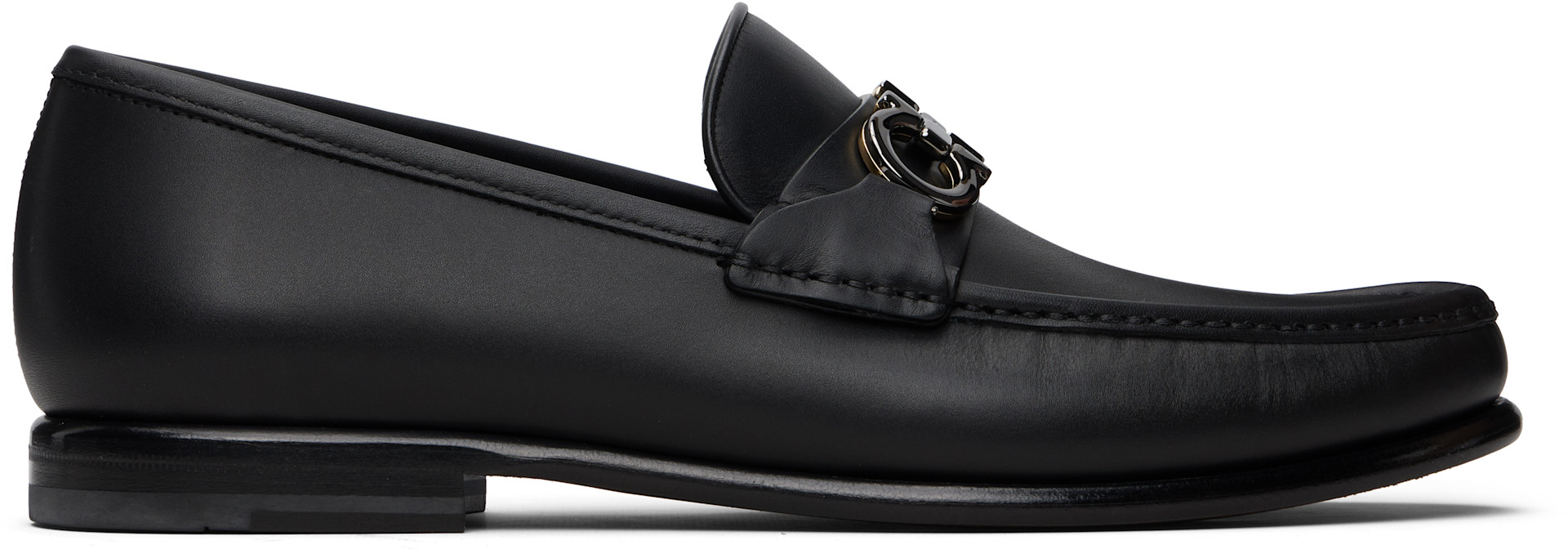 Ferragamo: Black Gancini Buckle Loafers | SSENSE display picture 1