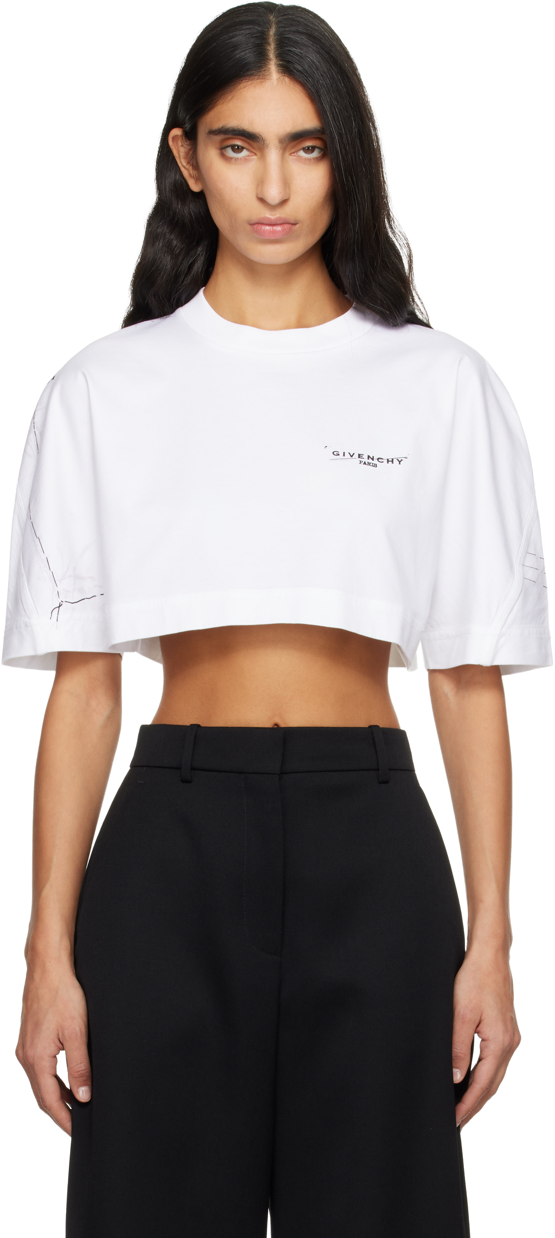 トップス GIVENCHY Givenchy: White Cropped Cocoon T-shirt | SSENSE