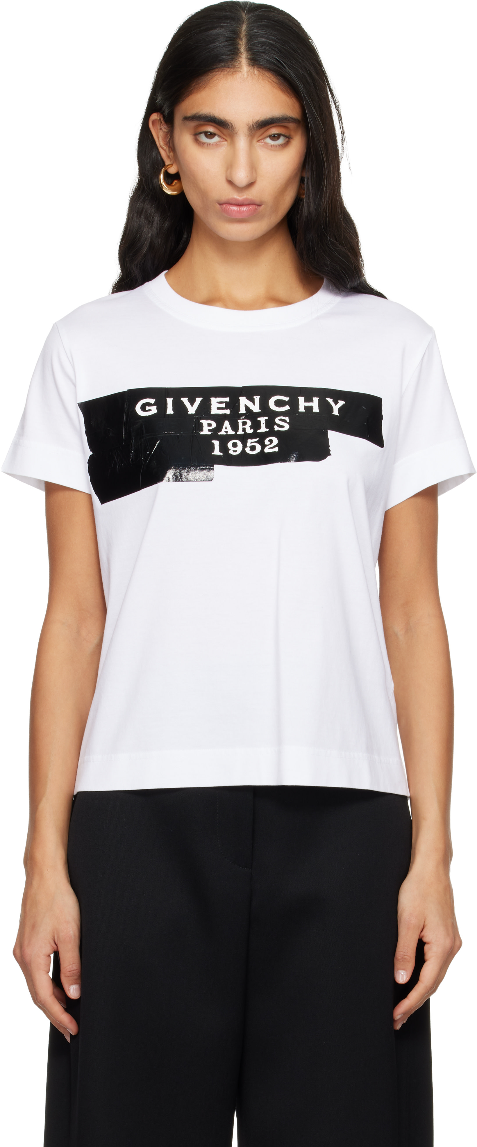 Givenchy: White 'Givenchy' Tape Print T-shirt | SSENSE