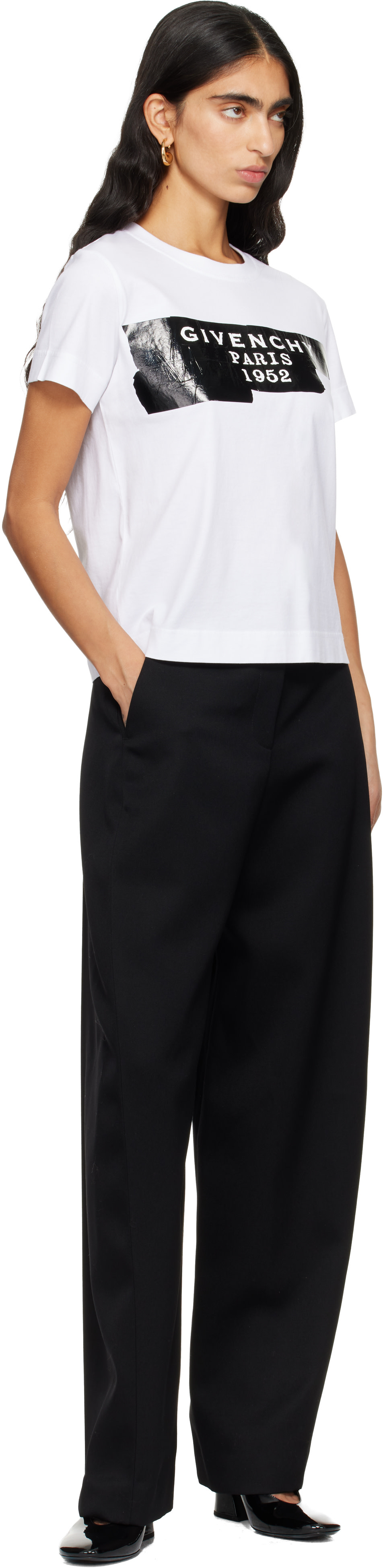 Givenchy: White 'Givenchy' Tape Print T-shirt | SSENSE