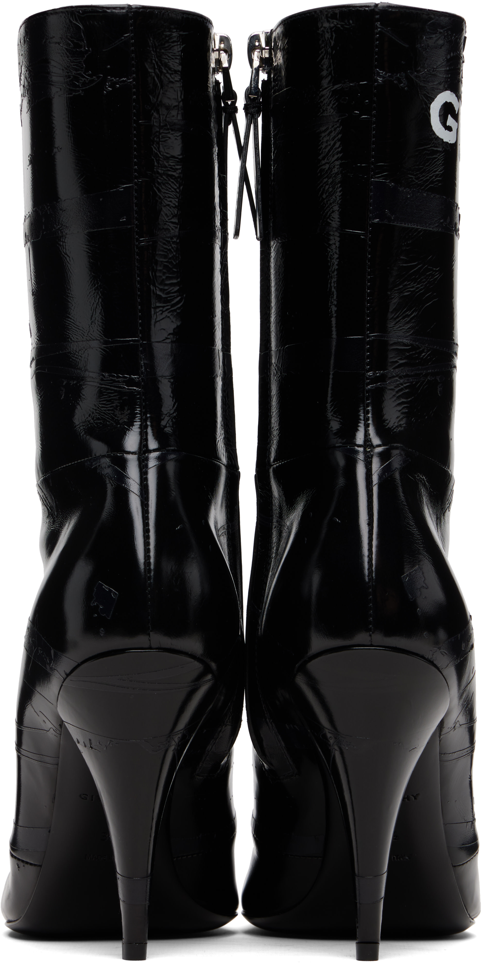 Givenchy: Black Sliced Square 'GIVENCHY' Tape Boots | SSENSE