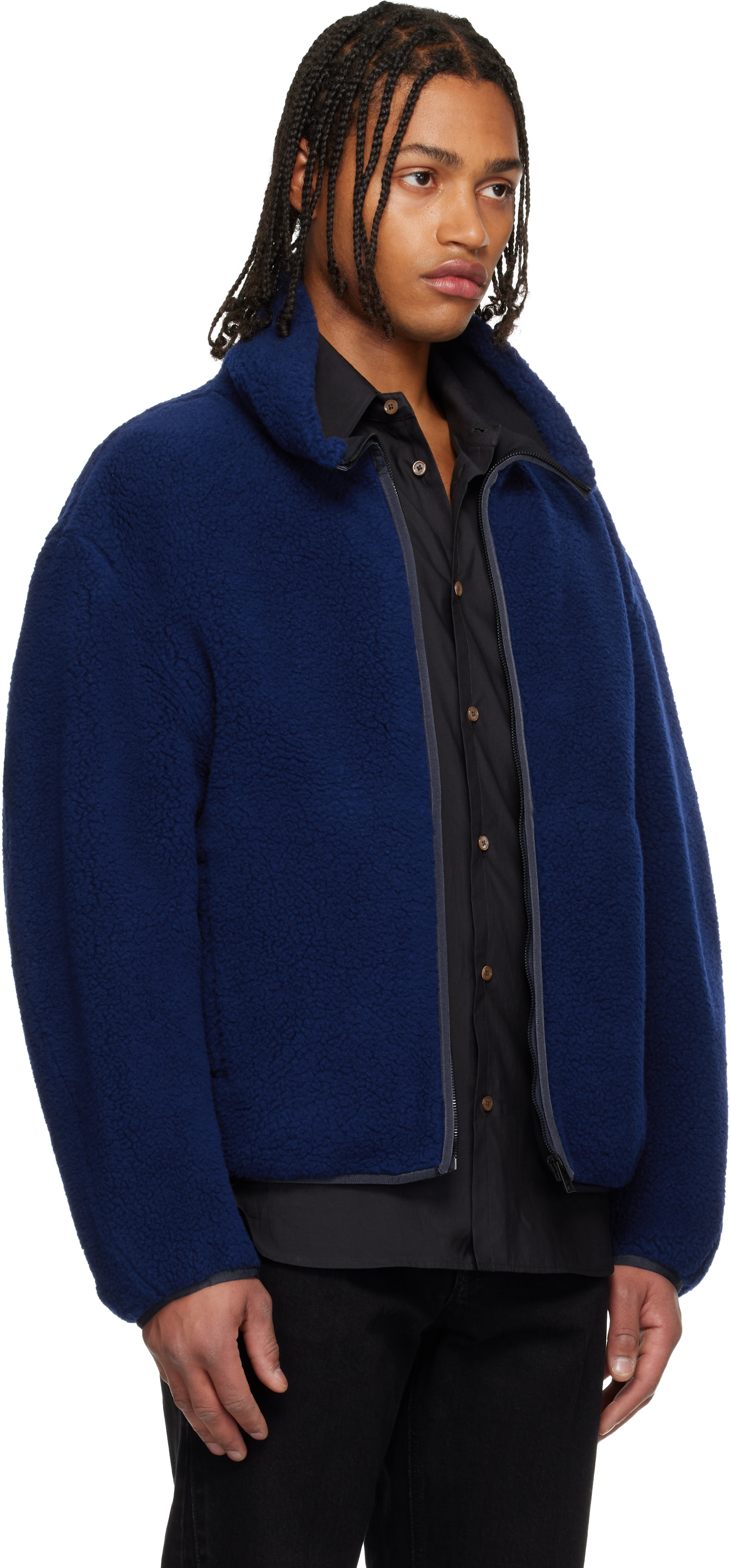 GIVENCHY フード付きジャケット 48 Givenchy: Blue Wool Fleece Bomber Jacket | SSENSE Canada