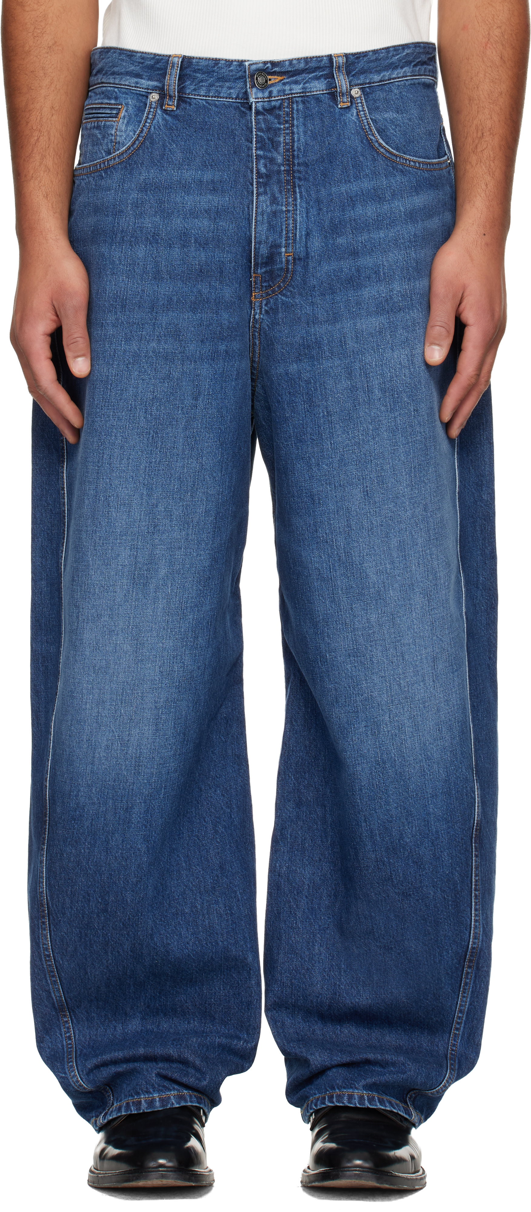 Givenchy: Blue Denim Couture Seam Washed Jeans | SSENSE Canada
