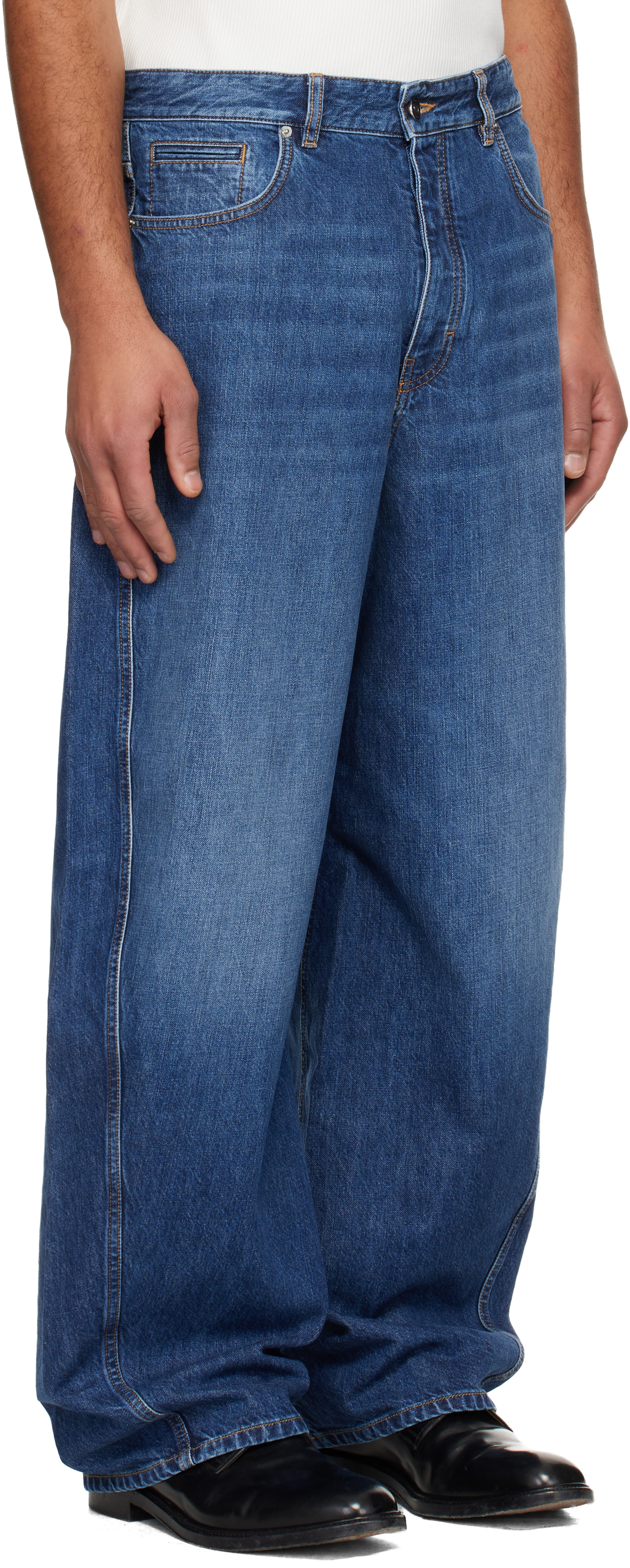 GIVENCHY ジバンシー border long cutsew Y2K Givenchy: Blue Denim Couture Seam Washed Jeans | SSENSE