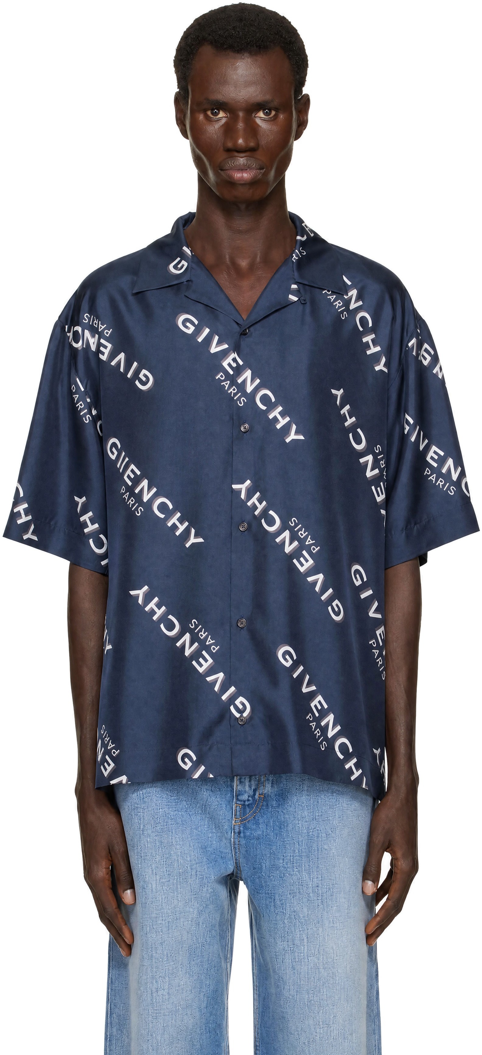 Givenchy - Chemise de bowling bleu marine